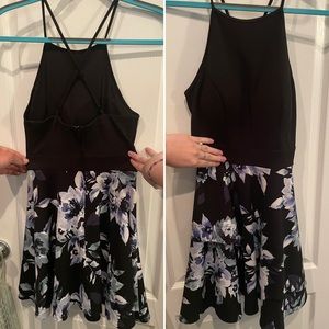 High Neck black and floral homecoming dress